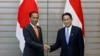 Presiden Indonesia Joko Widodo (kiri) dan Perdana Menteri Jepang Fumio Kishida bertemu di kediaman resmi perdana menteri di Tokyo, Rabu, 27 Juli 2022. (Kiyoshi Ota/Pool Photo via AP)
