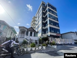 The Exxon Mobil Corp building is pictured in Georgetown, Guyana on February 18, 2022. (Sabrina Valle/Reuters)