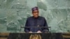 Shugaba Buhari a lokacin da yake gabatar da jawabinsa a zauren Majalisar Dinkin Duniya (AP)