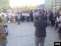Somali migrants protest in Orebro, Sweden, May 7, 2016. They were protesting in response to what they called a racist video posted by Amineh Kakabaveh, a Swedish parliamentarian, to her Facebook page last week.