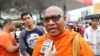 Prominent activist monk Luon Savath speaks to VOA Khmer about Cambodian political commentator Kem Ley’s death after he was killed at a petrol station in Phnom Penh, Cambodia, Sunday, July 10, 2016. (Leng Len/VOA Khmer)