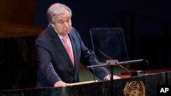 联合国秘书长安东尼奥∙古铁雷斯（Antonio Guterres）周一（9月19日）在纽约联合国总部教育改革峰会上发表讲话。