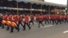 A marching band participates in the National Day celebration in Yaounde, Cameroon, May 20, 2016. (M. Kindzeka/VOA)