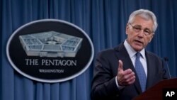 Menteri Pertahanan Amerika Chuck Hagel di Pentagon (24/2).