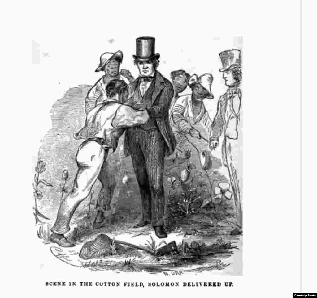 A woodblock print from the original 1853 publication of Twelve Years a Slave. 