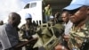 The bodies of the United Nations peacekeepers killed in western Ivory coast near the Liberia border arrive in Abidjan June 9, 2012. 