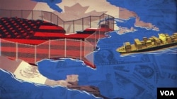 资料图片：图片显示美国的版图边境竖起围栏，意寓美国的贸易战。