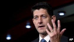 Ketua DPR Paul Ryan berbicara dalam konferensi pers mingguan di Capitol Hill, 6 September 2018.