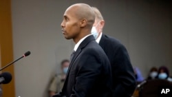 FILE - Former Minneapolis police officer Mohamed Noor addresses Judge Kathryn Quaintance at the Hennepin County Government Center, Oct. 21, 2021, in Minneapolis. 