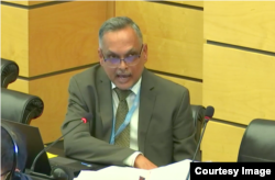 联合国人权事务委员会副主席布尔坎(Christopher Bulkan) (联合国网上直播截图)