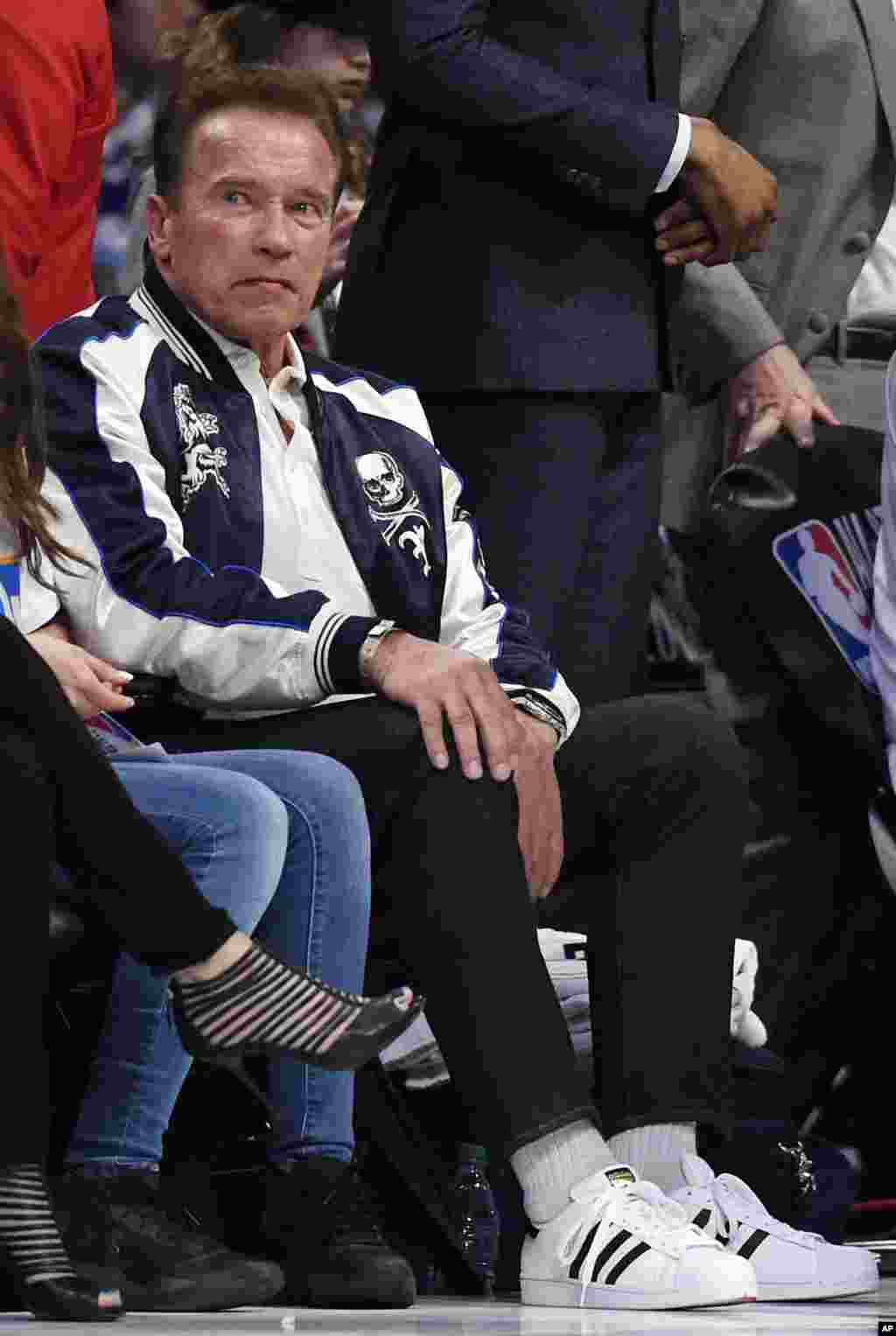 L&#39;acteur Arnold Schwarzenegger lors du All-Star game de la NBA, le 18 février 2018, à Los Angeles.