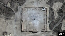 This handout picture provided by UNITAR-UNOSAT shows a close-up of a satellite-acquired image, with rubble seen at the location of the Temple of Bel in Syria's ancient city of Palmyra, Aug. 31, 2015. (UNITAR-UNOSAT / URTHECAST)