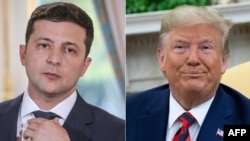 Rais wa Ukraine Volodymyr Zelenskiy (kushoto), Rais wa Marekani Donald Trump