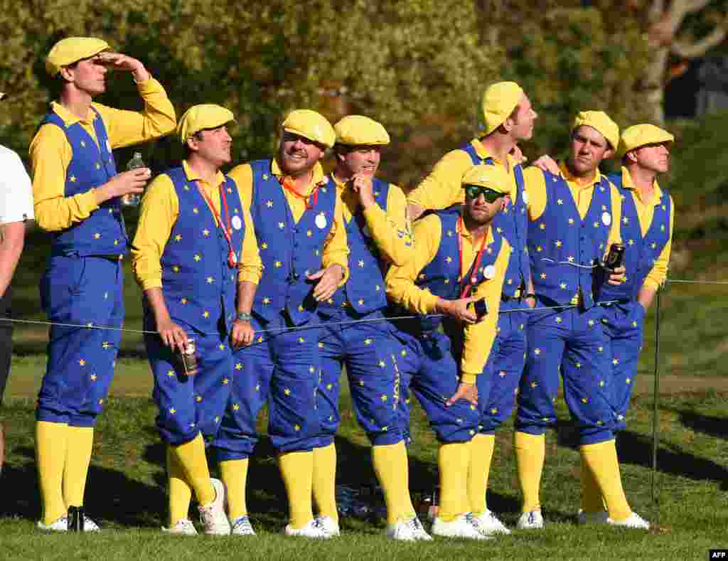 Europe Fans look on during the afternoon fourball matches between Europe and the USA&nbsp;at Hazeltine National Golf Course in Chaska, Minnesota, during the 2016 Ryder Cup competition, Oct.1, 2016, .