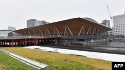 This picture shows the Ariake Gymnastics Centre, a venue of the Tokyo 2020 Olympic and Paralympic Games, during a press preview in Tokyo on October 29, 2019. (Photo by Kazuhiro NOGI / AFP)