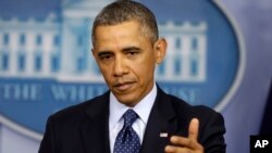 奥巴马总统3月1日与国会领袖会晤后，在白宫向记者发表讲话