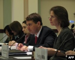 贸易副代表萨皮罗(右)等政府官员出席听证会