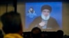 Hezbollah leader Sheik Hassan Nasrallah speaks via a video link, in Beirut, Lebanon, Oct. 12, 2018. 