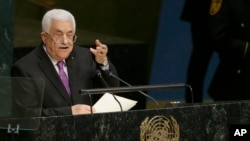Presiden Palestina Mahmoud Abbas dalam pidato di Majelis Umum PBB. (Foto: Dok)