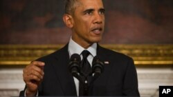 اوباما پس از رای سنا در کاخ سفید ظاهر شد. پنجشنبه ۱۸ سپتامبر ۲۰۱۴، واشنگتن.