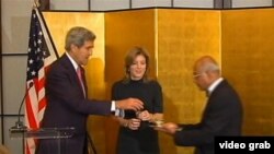 美国国务卿克里欢迎肯尼迪出任美驻日本大使(国务院视频截图)