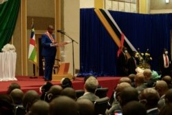 Central African Republic President Faustin Archange Touadéra delivers a speech during his inauguration ceremony in Bangui on March 30, 2021.