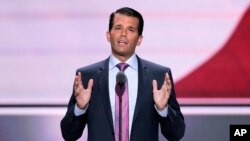 Donald Trump Junior, le fils du candidat républicain, lors de son discours à la convention nationale républicaine, le 19 juillet 2016.