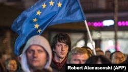 MACEDONIA -- People attend a campaign rally for the "yes" ahead of a referendum on wether to change the country's name to "Republic of Northern Macedonia", in Prilep, September 26, 2018