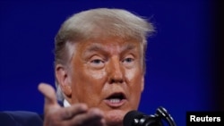 Mantan presiden AS Donald Trump berbicara dalam Konferensi Aksi Politik Konservatif di Orlando, Florida, Minggu, 28 Februari 2021.
