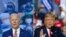 This combination of pictures shows Democratic presidential nominee and former Vice President Joe Biden on Oct. 23, 2020 in Wilmington, Delaware, On the right is U.S. President Donald Trump in Gastonia, North Carolina, Oct. 21, 2020. 