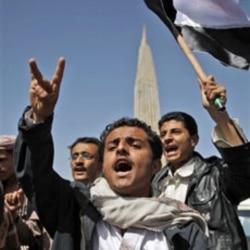 Yemenis demonstrating against the government in Sana'a on Friday
