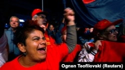 MACEDONIA -- Supporters of the opposition party VMRO-DPMNE shout party slogans during pre-election rally in Veles, October 12, 2017
