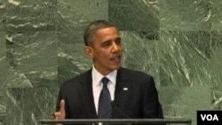 美国总统奥巴马对联大演说(美国之音视频截图)
