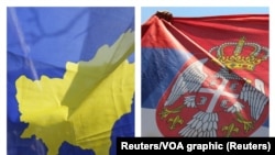 Bendera Kosovo dan Serbia. (Foto: Reuters/VOA)