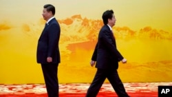 日本首相安倍在亚太经合组织峰会的欢迎仪式上与中国国家主席习近平擦肩而过