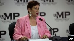 FILE - Guatemala's Attorney General Thelma Aldana speaks during a joint news conference with the commissioner of the United Nations International Commission Against Impunity, CICIG, in Guatemala City, April 19, 2018.
