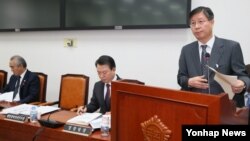 홍익태 한국 해양경비안전본부장이 17일 국회에서 열린 국민안전혁신 특별위원회에서 가거도 헬기 추락사고 현황에 대해 보고하고 있다.