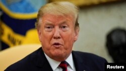 도널드 트럼프 미국 대통령이 지난 3일 백악관에서 페테르 펠레그리니 슬로바키아 대통령과 정상회담 중 발언하고 있다. 