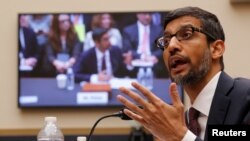 Google CEO Sundar Pichai testifies at a House Judiciary Committee hearing "examining Google and its Data Collection, Use and Filtering Practices" on Capitol Hill in Washington, Dec. 11, 2018. 