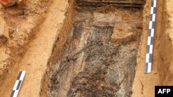 FILE - The supposed remains of French General Charles-Etienne Gudin are seen in Smolensk, Russia, July 7, 2019. 