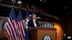 House Speaker Nancy Pelosi of Calif., speaks during a news conference in Washington, May 28, 2020.