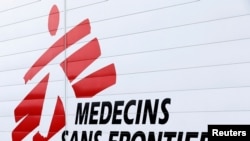 FILE PHOTO: The logo of Medecins Sans Frontieres is seen at the MSF logistics center near Bordeaux, France, Dec. 6, 2018.