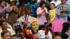 Anti-government protesters are seen gathered outside Bangkok's Lumpini Park August 4, 2013.