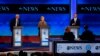 Bernie Sanders, left, Hillary Clinton, center, and Martin O’Malley take the stage for a Democratic presidential primary debate Dec. 19, 2015, at Saint Anselm College in Manchester, New Hampshire, Dec. 19, 2015.