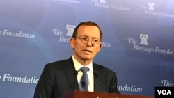 前澳大利亚总理艾博特1月21日在传统基金会发表演讲（美国之音莉雅拍摄）