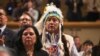 FILE - Lee Juan Tyler of Idaho waits for President Barack Obama to speak at the 2015 White House Tribal Nations Conference, Nov. 5, 2015. Despite the problems facing Native Americans, they rarely are a priority in U.S. presidential elections.