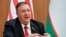 FILE - U.S. Secretary of State Mike Pompeo speaks during a news conference in Tashkent, Uzbekistan, Feb. 3, 2020. He spoke Feb. 8 to a National Governors Association meeting in Washington.
