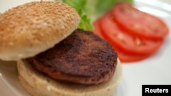 Prvi hamburger od goveđeg mesa uzgojenog u laboratoriju na svijetu viđen je nakon što je skuhan na događaju predstavljanja u zapadnom Londonu, 5. avgusta 2013.