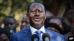 Kenyan presidential candidate Raila Odinga, who lost the presidential election, speaks to the media in Nairobi, March 9, 2013. 
