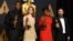 Mahershala Ali, winner of the award for best actor in a supporting role for "Moonlight", from left, Emma Stone, winner of the award for best actress in a leading role for "La La Land", Viola Davis, winner of the award for best actress in a supporting role